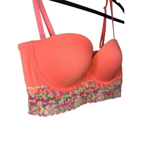 PINK Victoria’s Secret Women’s 34B Bustier Bra Neon Padded Strapless Lace - Picture 2 of 8